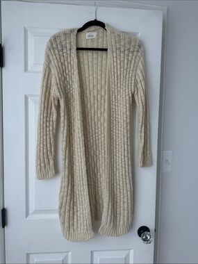Andree Cream Ribbed Open-Front Long Cardigan